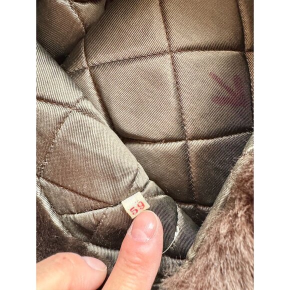 Vintage Dark Brown Suede Leather Faux Fur Trapper Hat, Size 59 - Picture 11 of 12